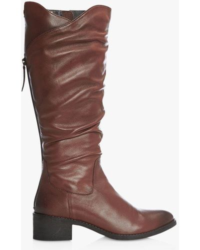 Moda In Pelle Luche Leather Ruched Knee High Boots - Brown