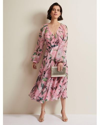 Phase Eight Lina Floral Midi Dress - Pink