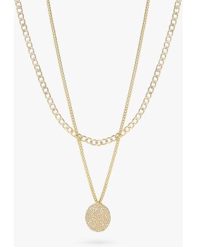 Tutti & Co Textured Disc Double Chain Layered Necklace - Metallic