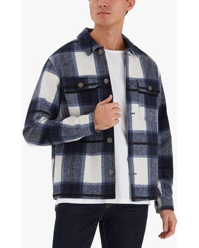 Casual Friday Justan Checked Wool Blend Overshirt - Blue