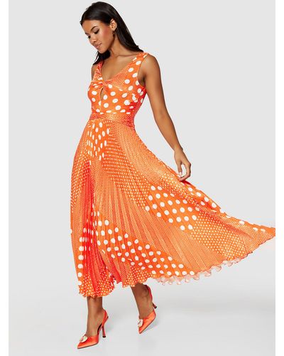 Closet Spot Print Pleated Dress - Orange