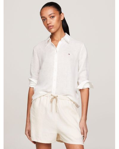 Tommy Hilfiger Relaxed Fit Long Sleeve Linen Shirt - White