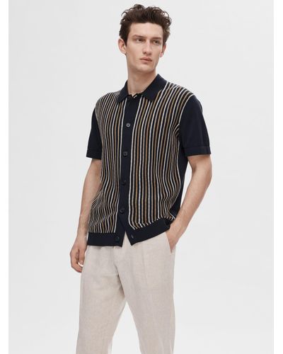 SELECTED Stripe Short Sleeve Polo Cardigan - Blue