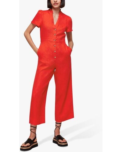 Whistles Petite Emmie Linen Jumpsuit - Red