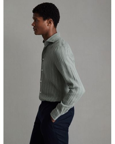 Reiss Ruban Striped Linen Shirt - Grey