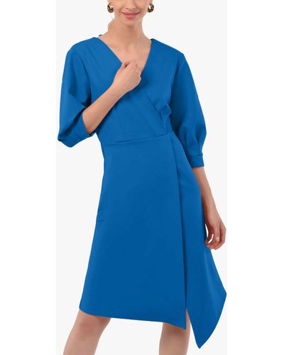 Closet Pleated Sleeve Wrap Dress - Blue