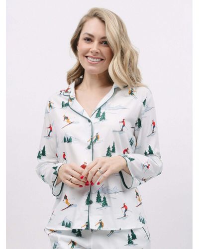 Cyberjammies Whistler Ski Print Pyjama Top - White