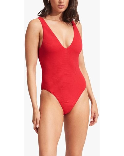 Seafolly Sea Dive Deep V-neck One Piece Swimsuit - Red