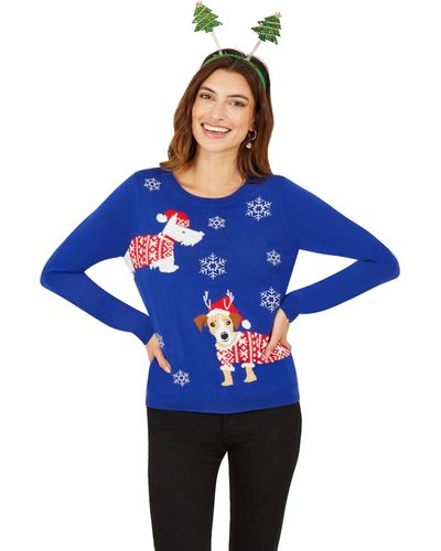 Yumi' Christmas Dog Knitted Jumper - Blue