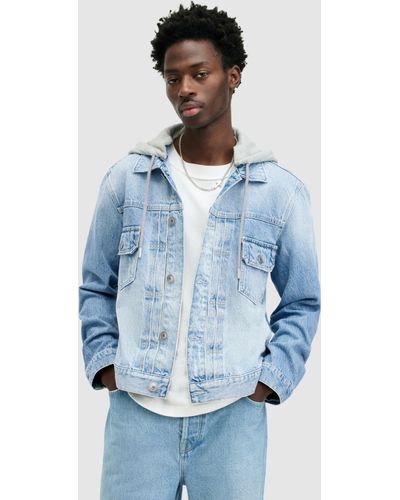 AllSaints Spirit Organic Cotton Hooded Denim Jacket - Blue