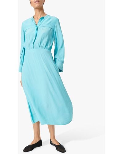 Soaked In Luxury Layna Long Sleeve Shirt Midi Dress - Blue