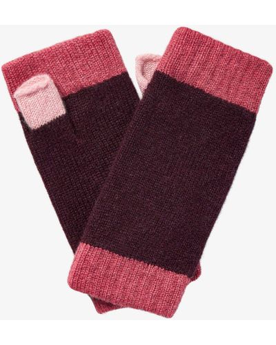 Brora Cashmere Colour Block Fingerless Gloves - Red