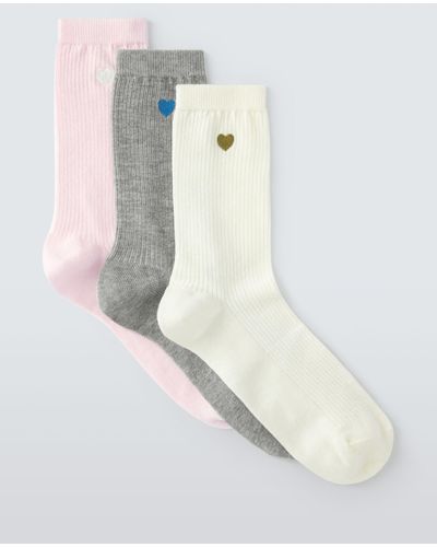 John Lewis Embroidered Heart Ankle Socks - White