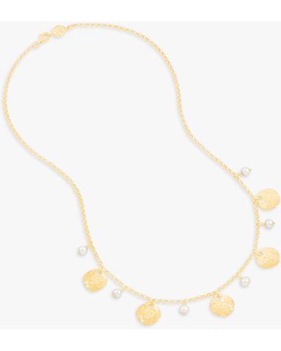 Dower & Hall Freshwater Pearl & Hammered Disc Necklace - White