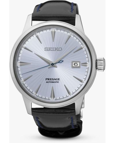 Seiko Presage Automatic Date Leather Strap Watch - Grey