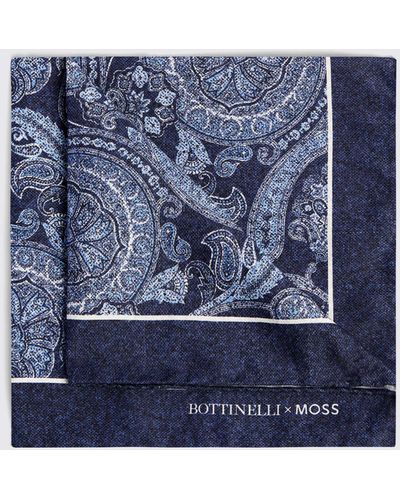 Moss X Bottinelli Paisley Print Silk Pocket Square - Blue
