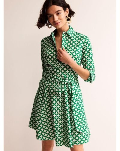 Boden Amy Cotton Geometric Shirt Mini Dress - Green