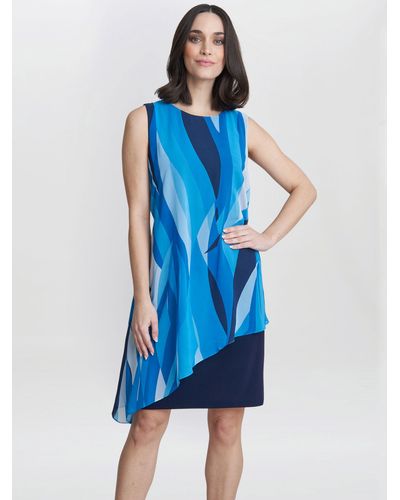 Gina Bacconi Edie Jersey Shift Dress With Chiffon Overlay - Blue