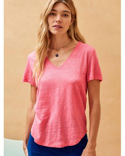 Brora Linen V-neck T-shirt - Pink