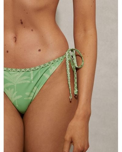 Reiss Thia Palm Tree Print Tie Side Bikini Bottoms - Green