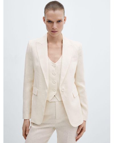 Mango Boreli Linen Suit Jacket - Natural