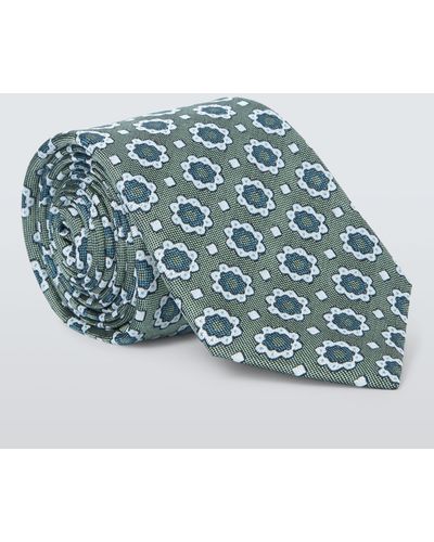 John Lewis Silk Floral Foulard Print Tie - Blue