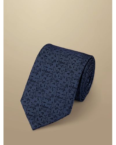 Charles Tyrwhitt Floral Print Silk Tie - Blue