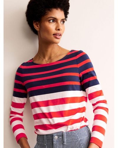 Boden Ella Long Sleeve Breton Stripe Top - Red