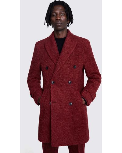 Moss Wool Blend Boucle Coat - Red