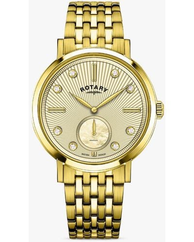 Rotary Traditional Diamond Textured Dial Bracelet Strap Watch - Metallic