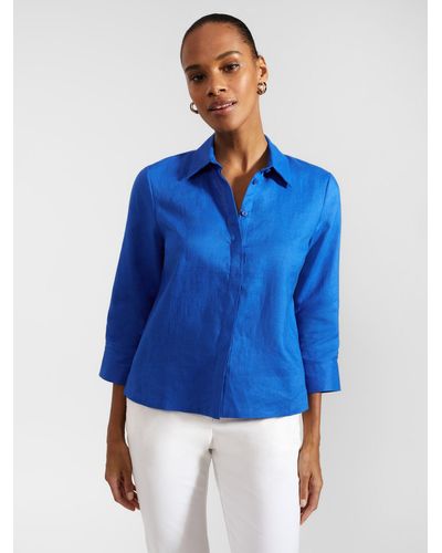 Hobbs Nita Cropped Linen Shirt - Blue