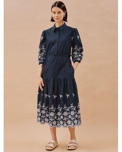 Albaray Organic Cotton Broderie Anglaise Shirt Dress - Blue