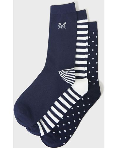 Crew Spot And Stripe Bamboo Ankle Socks - Blue