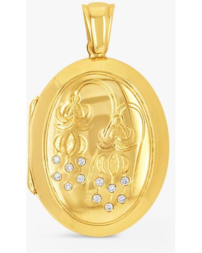 Milton & Humble Jewellery Second Hand 9ct Yellow Gold Diamond Floral Locket - Metallic