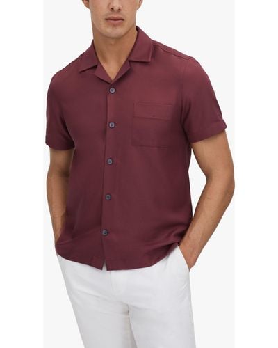 Reiss Tokyo Cuban Collar Short Sleeve Shirt - Purple