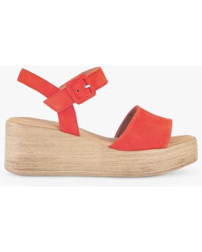 Gabor Jasy Flatform Wood Effect Heel Sandals - Red