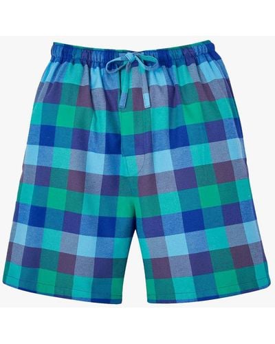 British Boxers Brushed Cotton Shire Check Pyjama Shorts - Blue
