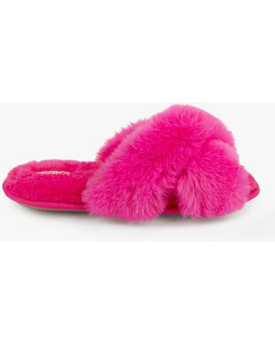 Totes Faux Fur Crossover Slider Style Slippers - Pink