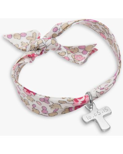 Merci Maman Personalised Sterling Silver Cross Liberty Bracelet - Pink