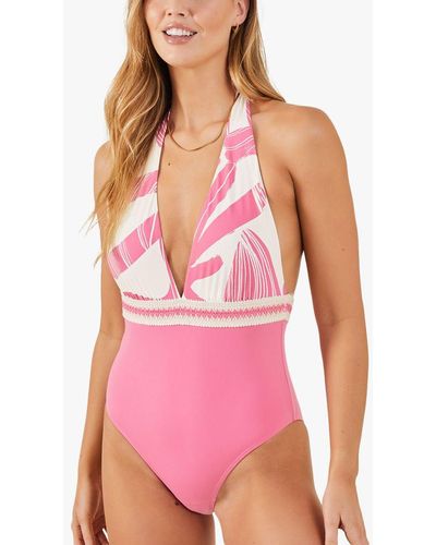 Accessorize Plunge Halterneck Swimsuit - Pink