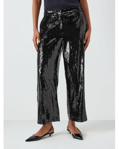 Theory Sequin Relax Straight Leg Trousers - Black