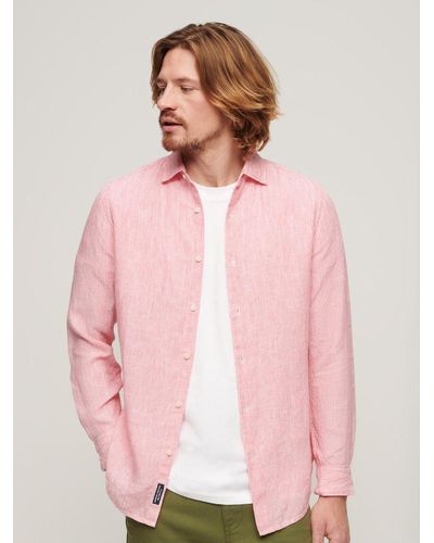 Superdry Stripe Linen Long Sleeve Shirt - Pink