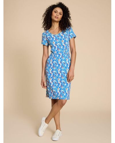 White Stuff Tallie Abstract Print Jersey Dress - Blue