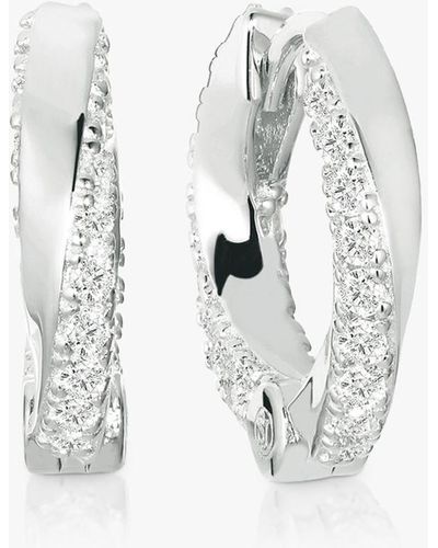 Sif Jakobs Jewellery Ferrara Piccolo Cubic Zirconia Twist Hoop Earrings - White