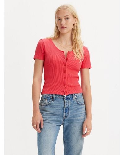 Levi's Monica Button Front Short Sleeve Top - Red