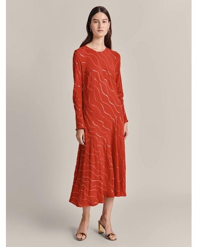 Ghost Ophelia Embellished Midi Dress - Red