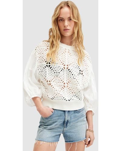 AllSaints Sol Organic Cotton Geometric Embroidered Jumper - White