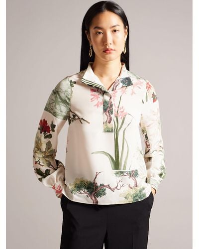 Ted Baker Jaynia Floral Stand Collar Top - Natural