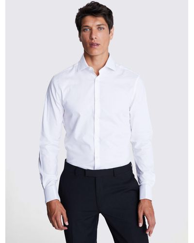 Moss Slim Fit Dobby Cotton Blend Stretch Double Cuff Shirt - White