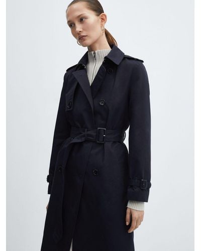 Mango Polana Double Breasted Trench Coat - Blue